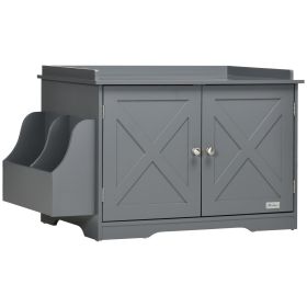 PawHut Grey Hidden Litter Box Enclosure Cat Washroom Furniture with Storage Adjustable Divider Indoor Pet House Side Table