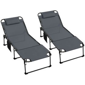 Outsunny Ergonomic Recliners for Poolside Bliss 5-Level Gray Loungers with Reading Hole and Side Stash for Ultimate Relaxation