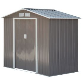 Outsunny 7' x 4' Garden Storage Shed Organizer, Outdoor Garden Utility Metal Storage Tool Shed for Patio Garden Yard, Gray/White