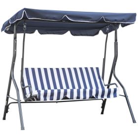 Outsunny Stripe-Patterned Porch Swing with Canopy, Cushioned Metal Frame for Backyard