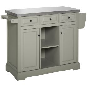 HOMCOM Kitchen Island, Gray, on Wheels with Stainless Steel Top, Spice Rack, Drawers, Utility Portable Multi-Storage Cart