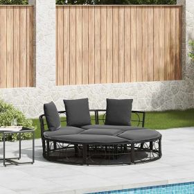 Patio Lounge Bed without Canopy Black Poly Rattan