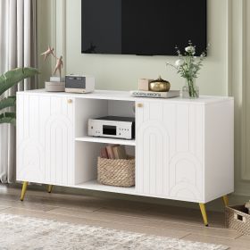 Modern TV Stand for TVs up to 55 Inches,Entertainment Center Media Console,Adjustable Shelf,Metal Legs,Handles and Anti-tip Device for Living roo (Material: MDF, Color: White)