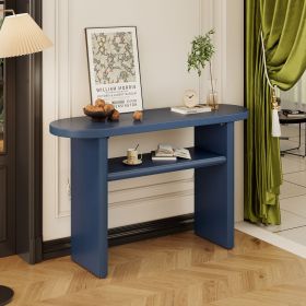 Elegant Minimalist Console Table with Rounded Edges and Sturdy Shelf Design for Entryway,Living Room (Material: Solid Wood+MDF, Color: Navy)