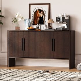 4-Door Large Storage Retro Sideboard with Adjustable Shelves and Long Handles for Kitchen,Dining Room and Living Room (Material: MDF, Color: Espresso)